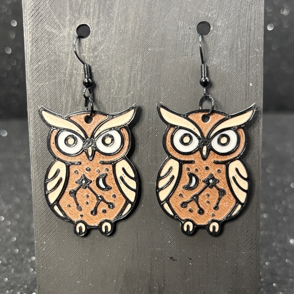 Owl Design Earrings in Brown and Black‎